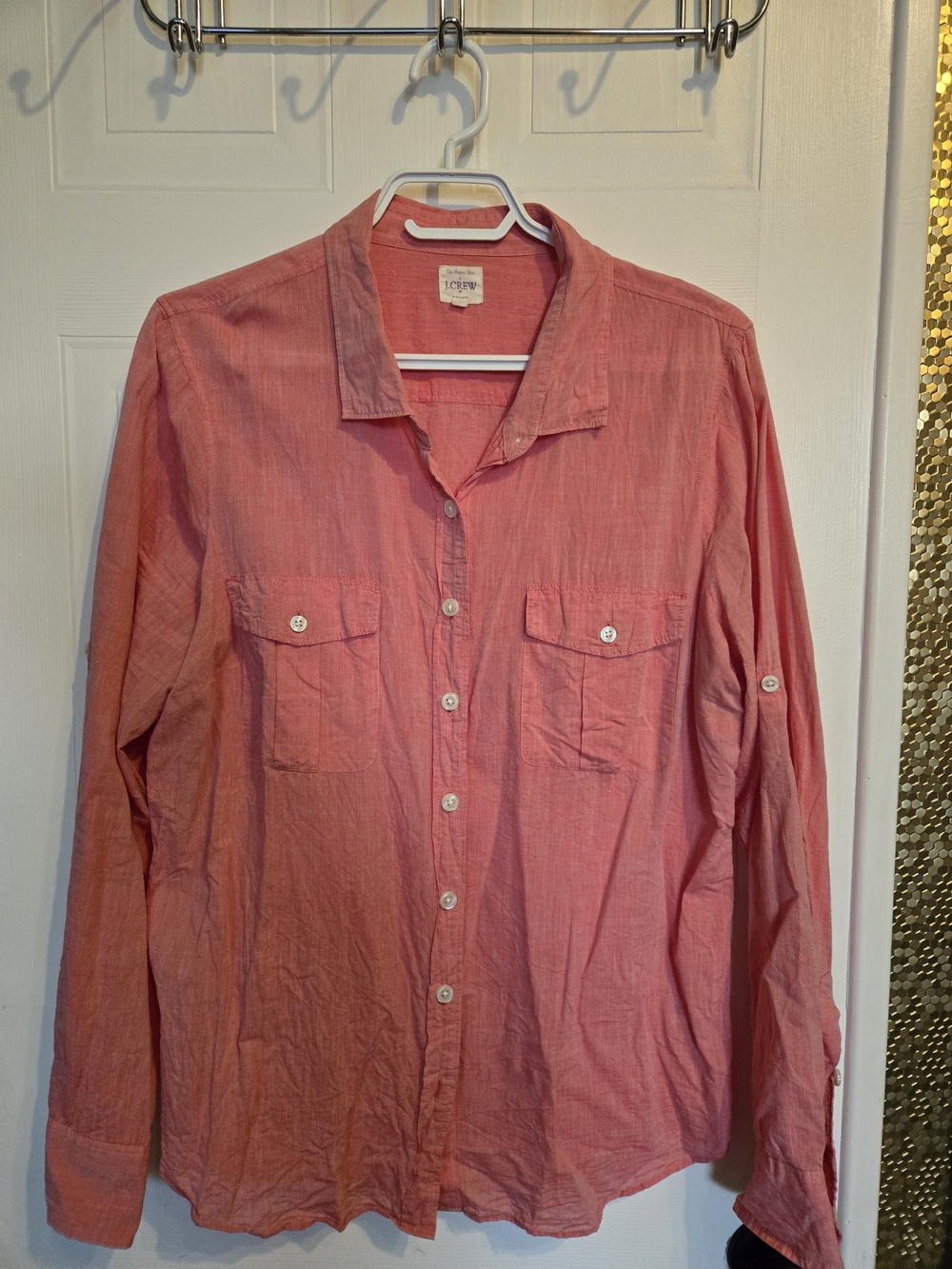 J.Crew Coral Linen-Cotton Button Shirt